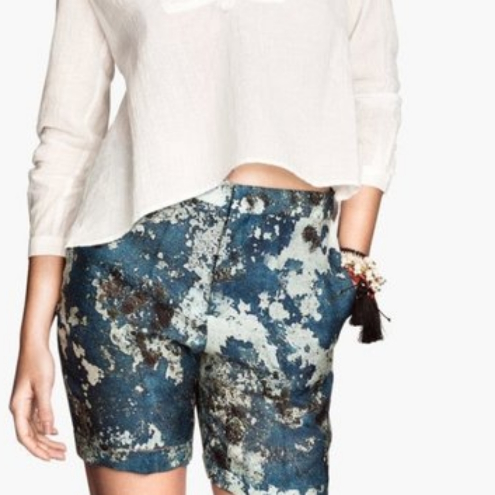 H&M Conscious Exclusive Bermuda Shorts Silk Hemp Blend Abstract Eco-Friendly
